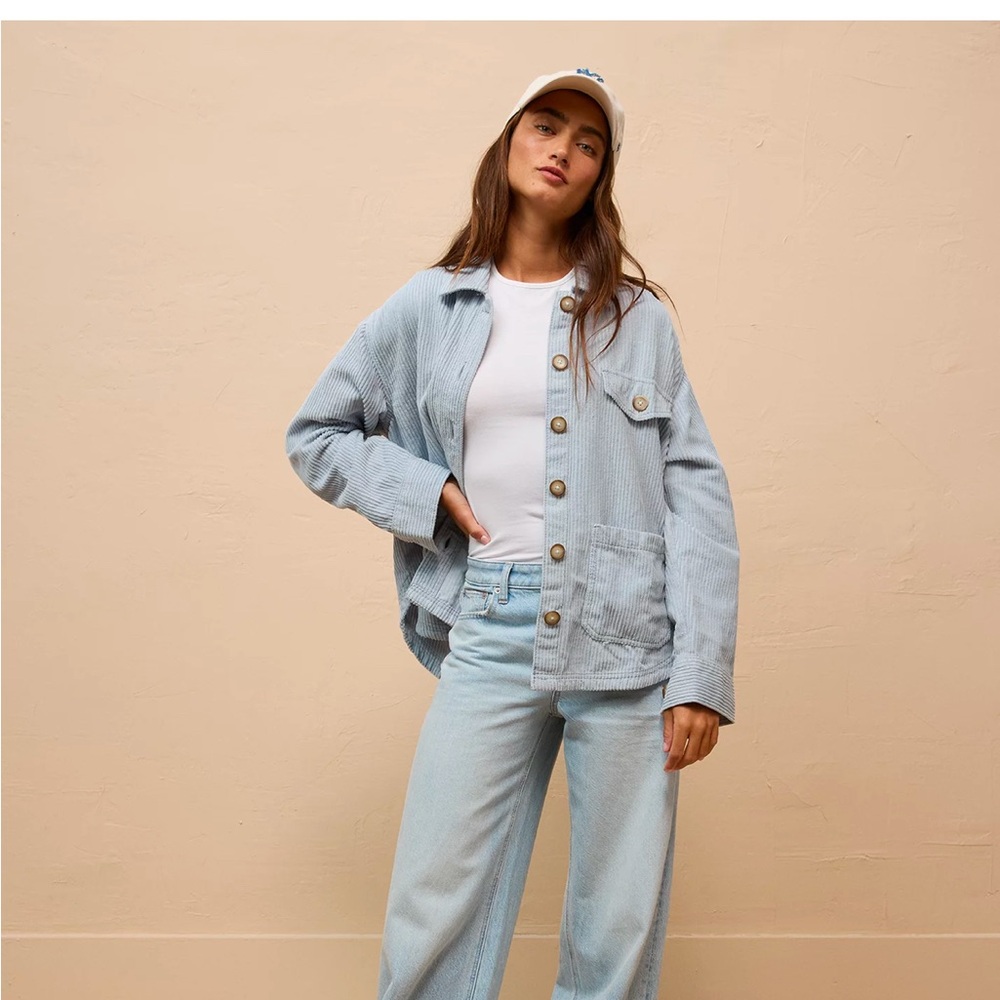 American Eagle Cord Shacket- Light Blue